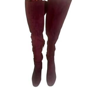 Burgundy over the knee faux suede boots with a 2.5” heel, women’s size 11-EUC